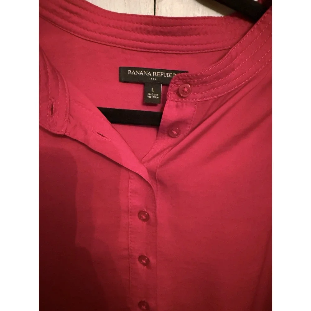 Banana‎ Republic Volume Puff Short Sleeve Blouse Sz-Lg Apple Red Satin Silky